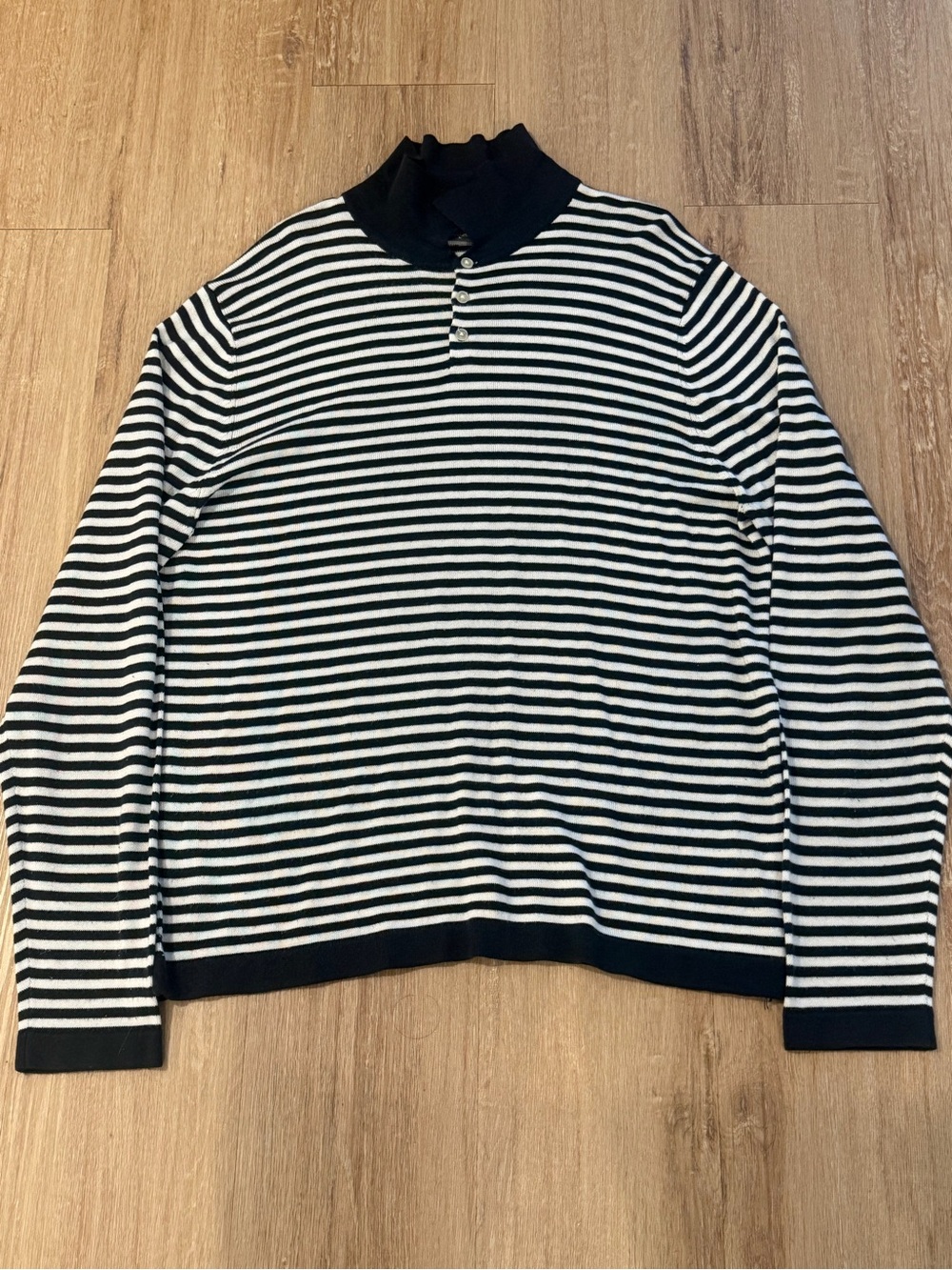 Vintage Eddie Bauer Polo Sweater Mens L Black White Striped Cotton 90s Preppy